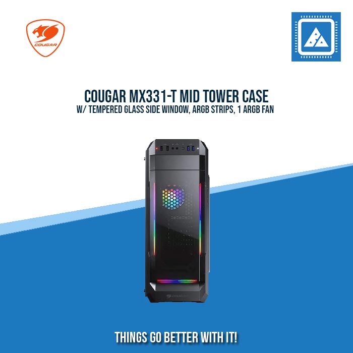 COUGAR MX331-T MID TOWER CASE W/ TEMPERED GLASS SIDE WINDOW, ARGB STRIPS, 1 ARGB FAN COUGAR MX331-T MID TOWER CASE W/ TEMPERED GLASS SIDE WINDOW, ARGB STRIPS, 1 ARGB FAN
